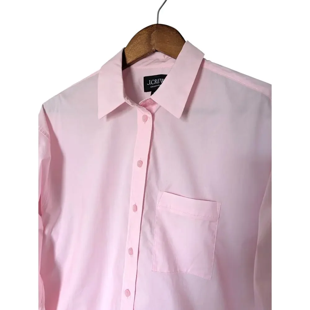 J Crew Collection Pink Feather Trim Cotton Poplin Button Up Shirt Size 6 BD772